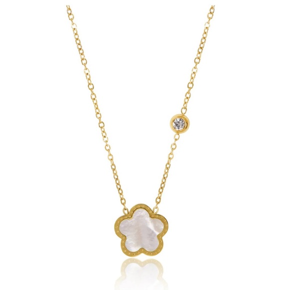 Gold and White Floral Necklace Set - Picture 3 of 9